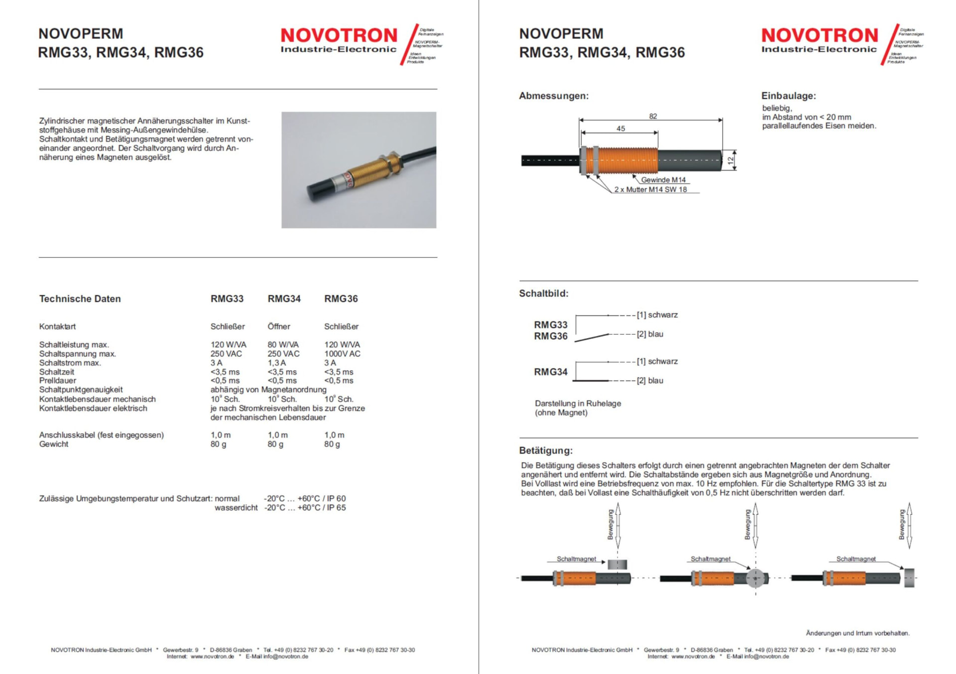 NOVOPERM RMG33 / RMG34 / RMG36 – Datenblatt-Vorschau